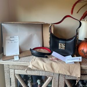 Christian Louboutin Carasky Calf EM leather purse, black red w/ gold hardware